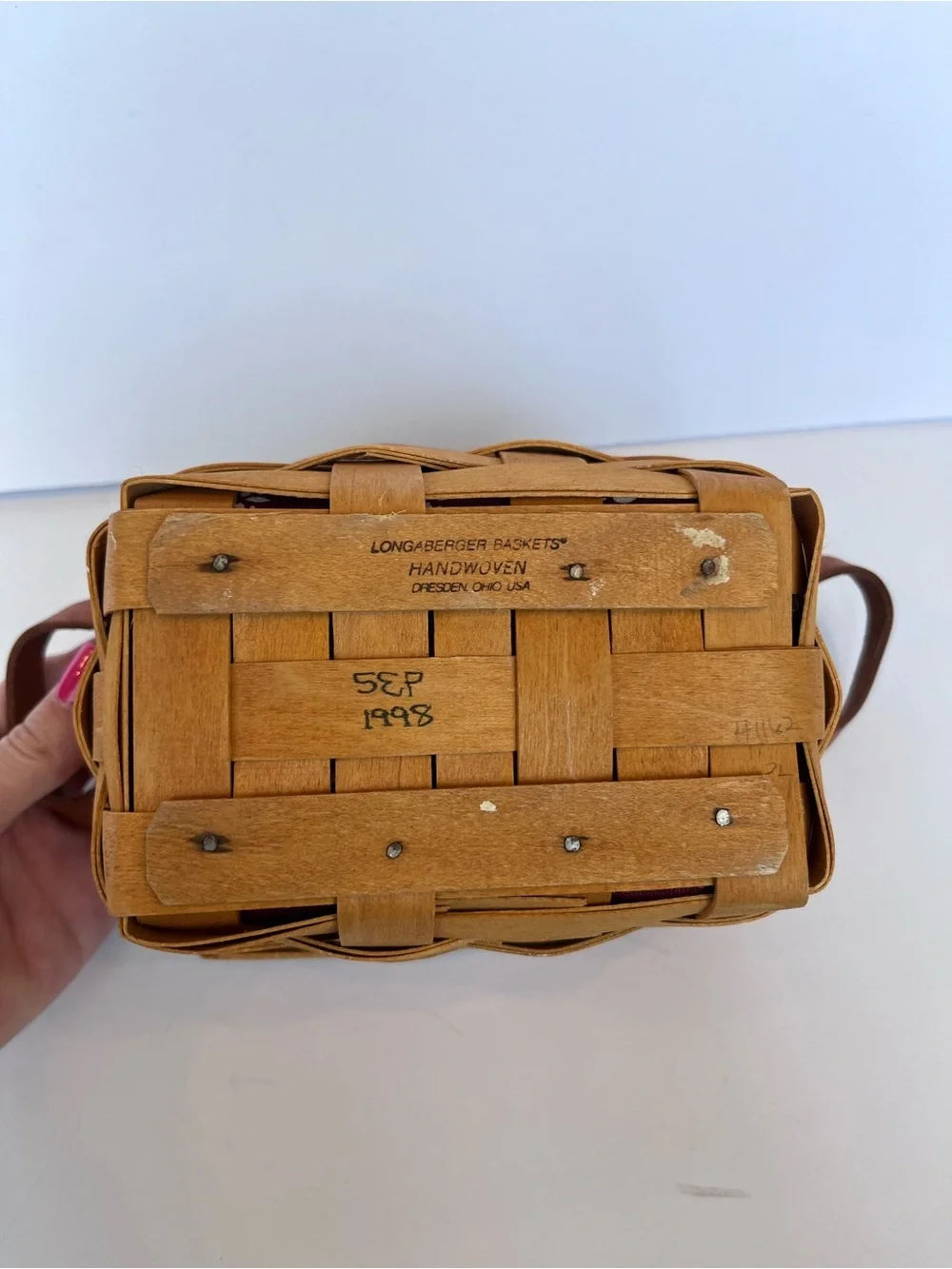 Vintage Longaberger Basket Small Market Basket Red Liner Farmhouse 1998